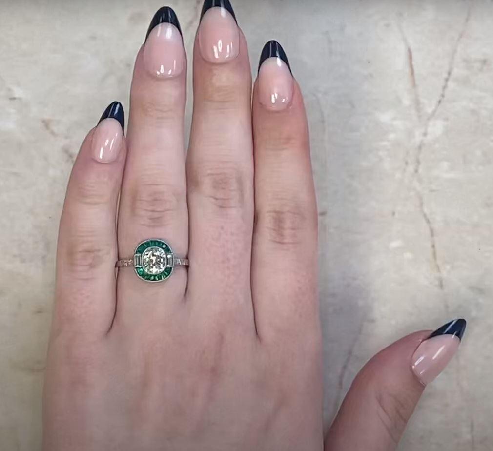 1.05ct Cushion Cut Diamond Engagement Ring, Emerald Halo, VS1 Clarity, Platinum 3