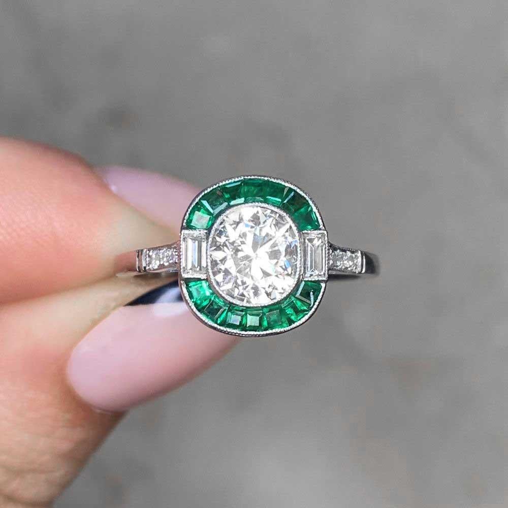 1.05ct Cushion Cut Diamond Engagement Ring, Emerald Halo, VS1 Clarity, Platinum 4