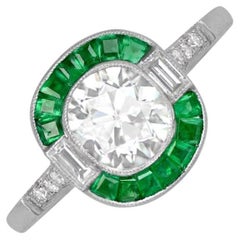 1.05ct Cushion Cut Diamond Engagement Ring, Emerald Halo, VS1 Clarity, Platinum