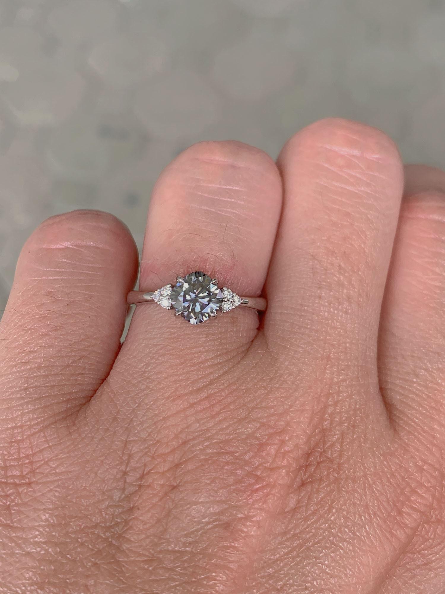 1.05ct Cushion Cut Gray Moissanite 14K White Gold Engagement Ring AD2400 In New Condition In Osprey, FL
