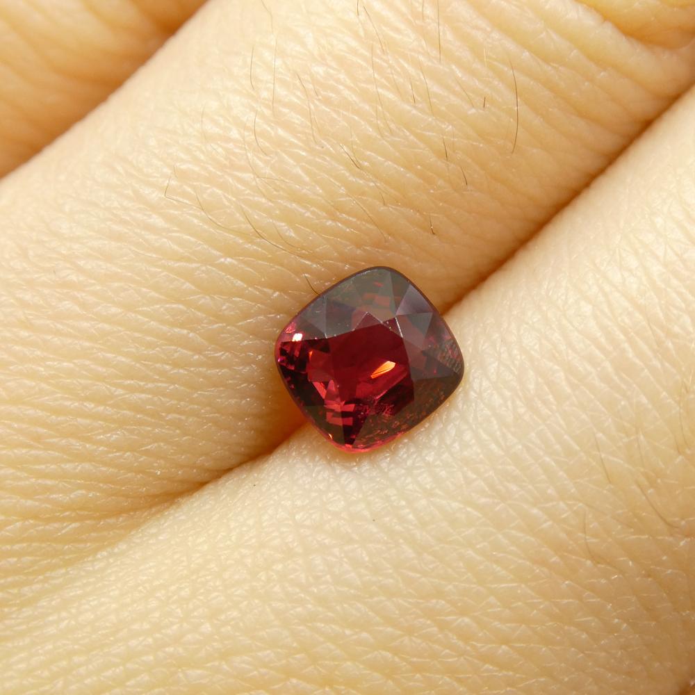 Description:

Gem Type: Jedi Spinel 
Number of Stones: 1
Weight: 1.05 cts
Measurements: 5.69 x 5.51 x 3.71 mm
Shape: Cushion
Cutting Style Crown: Brilliant Cut
Cutting Style Pavilion: Step Cut 
Transparency: Transparent
Clarity: Very Slightly