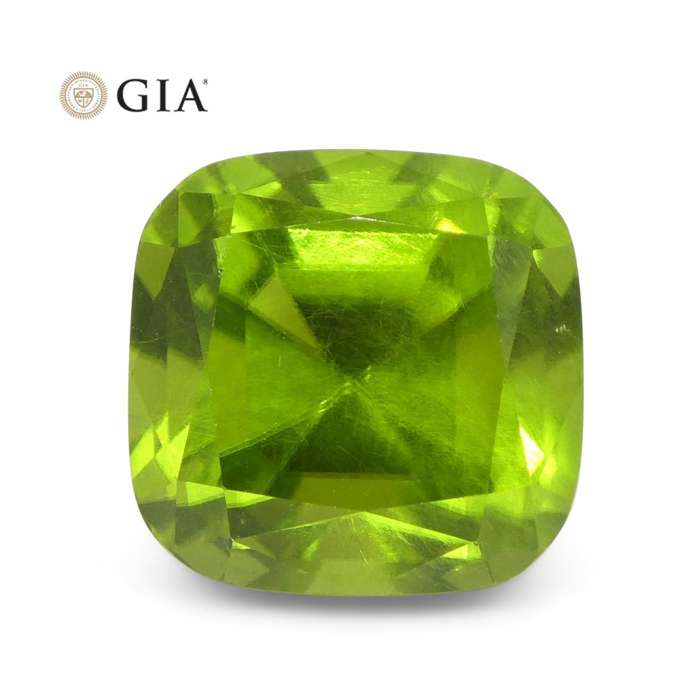 Brilliant Cut 10.5ct Cushion Yellowish Green Peridot GIA Certified For Sale