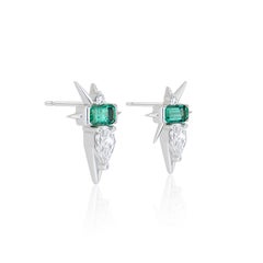 1.05ct Emerald & Diamond Spike Earrings in 14k White Gold