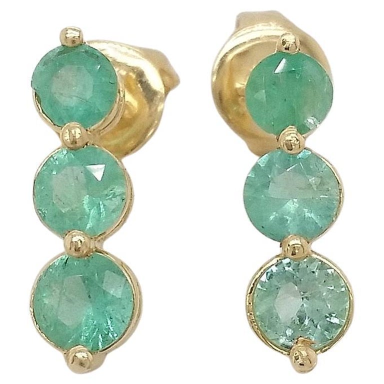 Boucles D'oreilles Art Déco En Or Jaune 14 Carats Avec Véritable émeraude - Dos De Sécurité