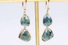 10.5ct Freeform Teal Blue Sapphire 14K Yellow Gold Dangle Earrings