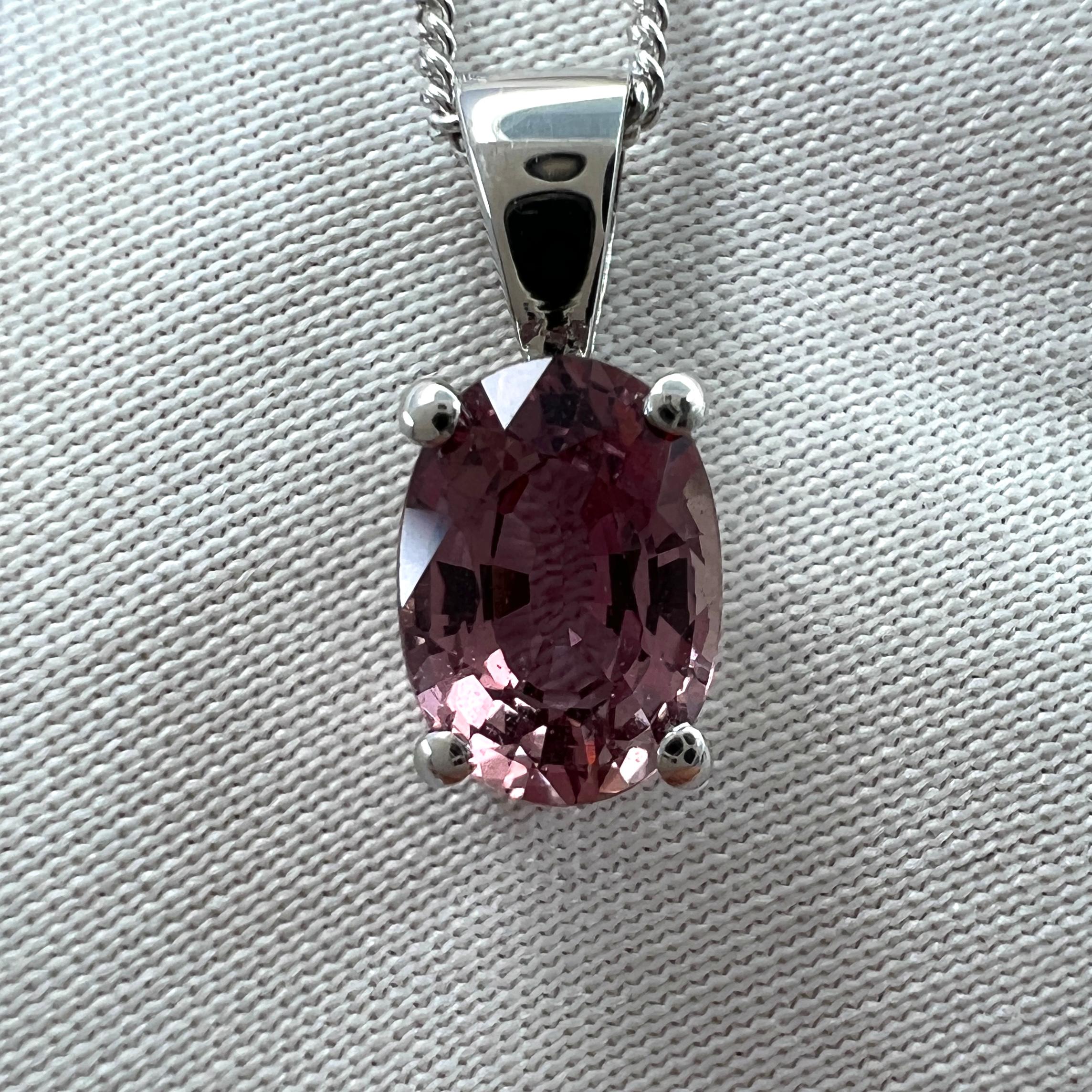 Women's or Men's 1.05ct IGI Certified Natural Untreated Pink Sapphire 18k White Gold Oval Pendant For Sale