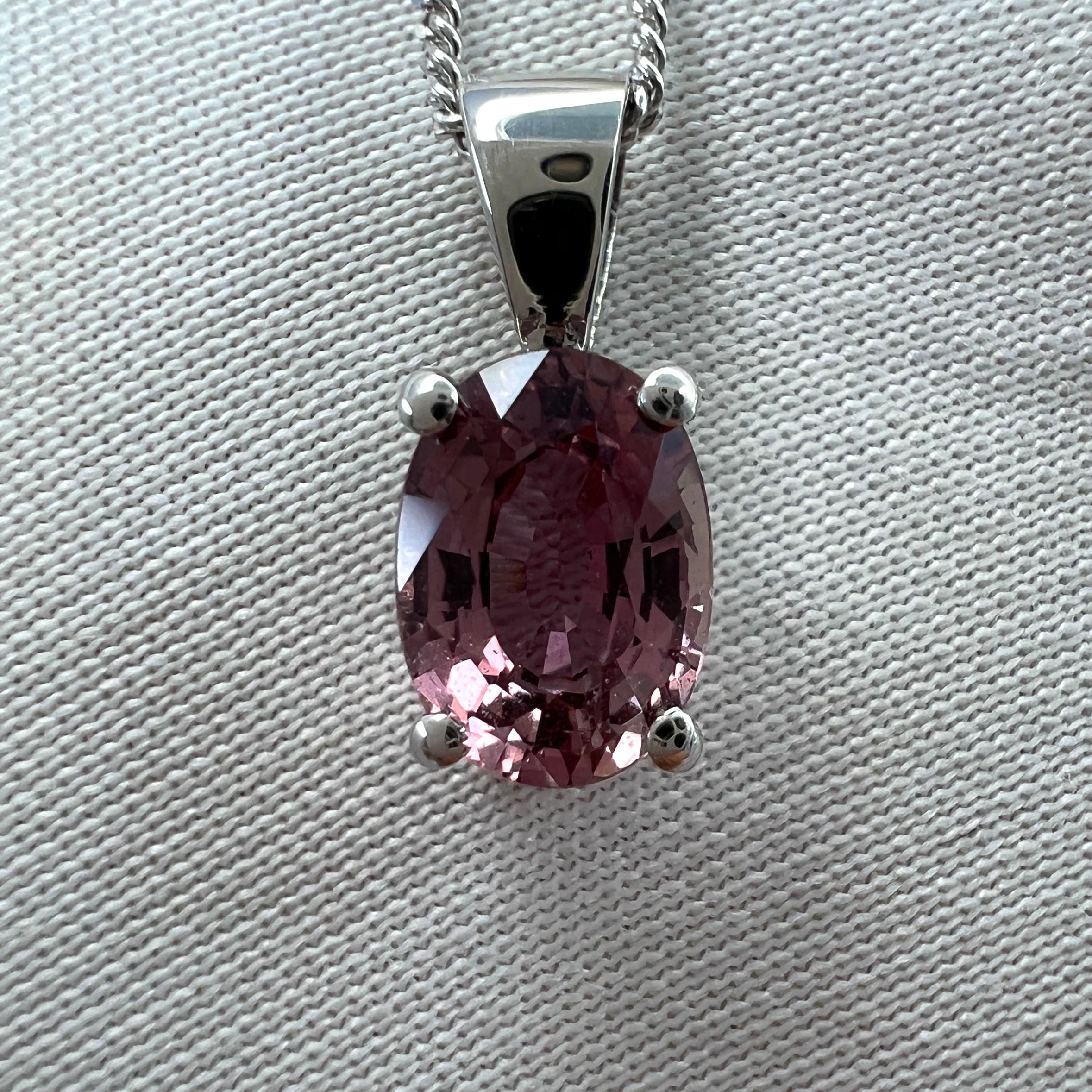 1.05ct IGI Certified Natural Untreated Pink Sapphire 18k White Gold Oval Pendant For Sale 1