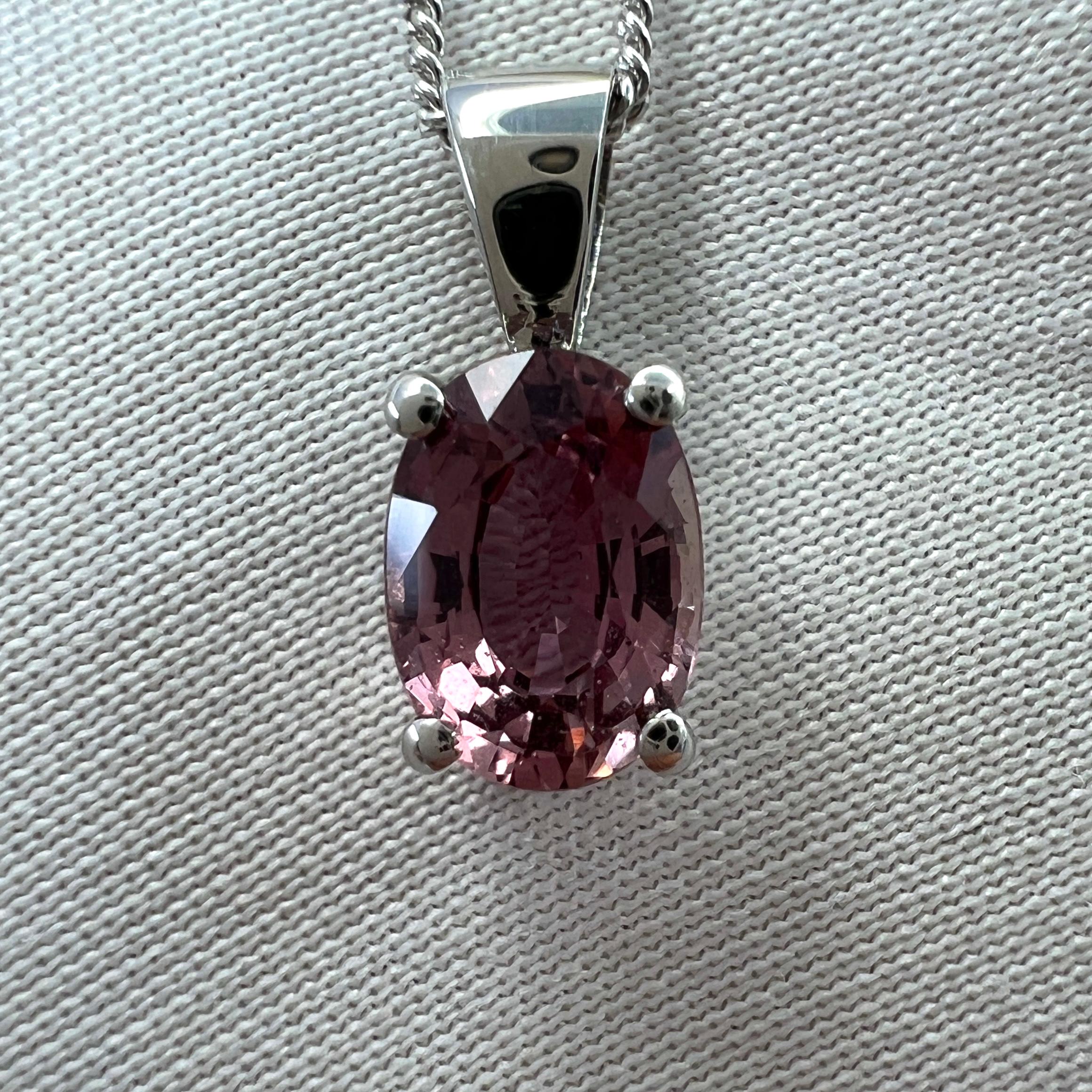 1.05ct IGI Certified Natural Untreated Pink Sapphire 18k White Gold Oval Pendant For Sale 2