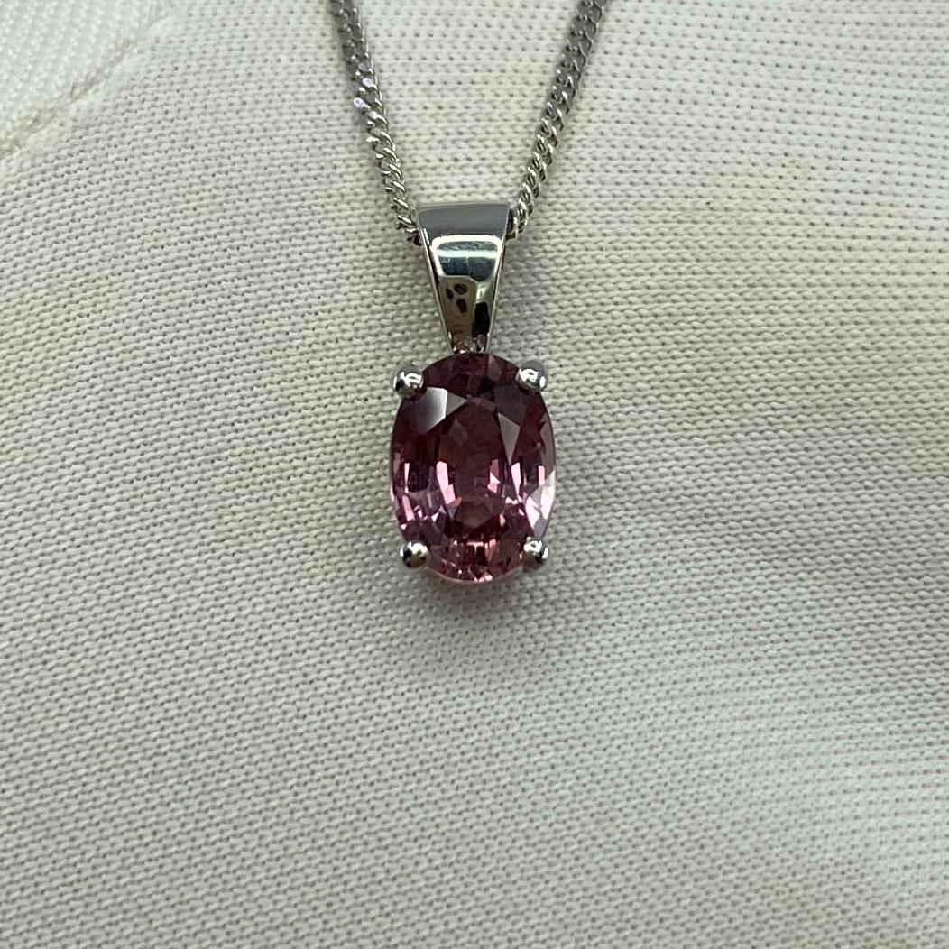 1.05ct Certified Natural Untreated Pink Sapphire 18k White Gold Oval Pendant In New Condition For Sale In Birmingham, GB