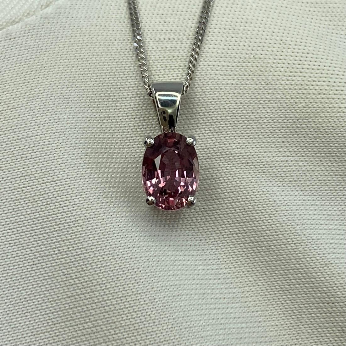 Women's or Men's 1.05ct Certified Natural Untreated Pink Sapphire 18k White Gold Oval Pendant For Sale