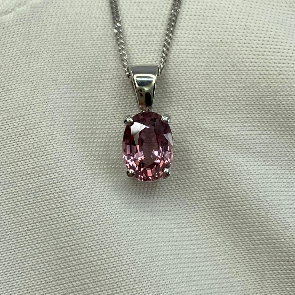 1.05ct Certified Natural Untreated Pink Sapphire 18k White Gold Oval Pendant For Sale 1