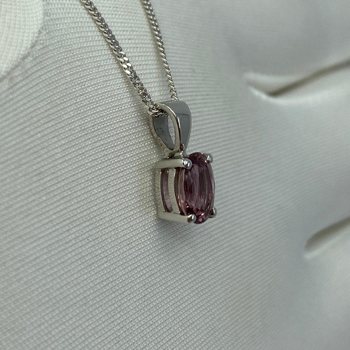 1.05ct Certified Natural Untreated Pink Sapphire 18k White Gold Oval Pendant For Sale 2