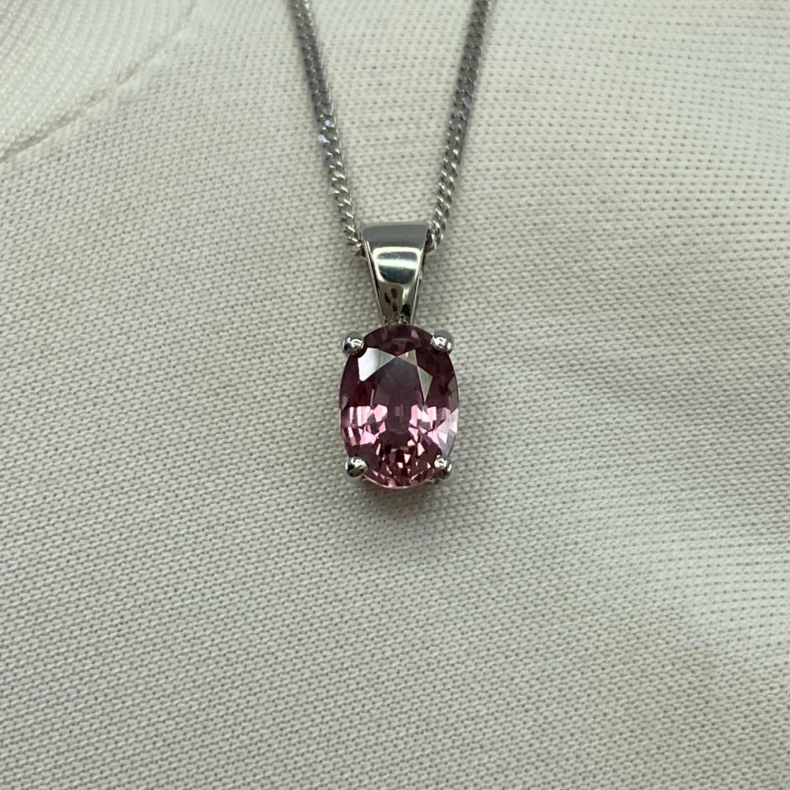 1.05ct Certified Natural Untreated Pink Sapphire 18k White Gold Oval Pendant For Sale 3