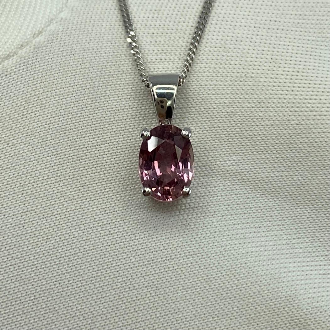 1.05ct Certified Natural Untreated Pink Sapphire 18k White Gold Oval Pendant For Sale 4