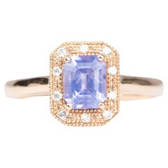 1.05ct Lavender Sapphire Textured Diamond Halo 14K Gold Engagement Ring R6313