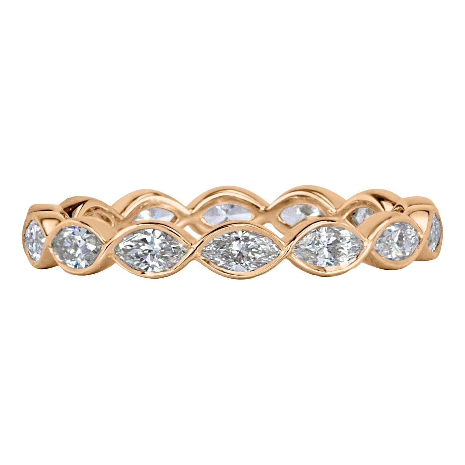 1.05ct Marquise Cut Diamond Bezel Set Eternity Band in 18k Champagne Yellow Gold
