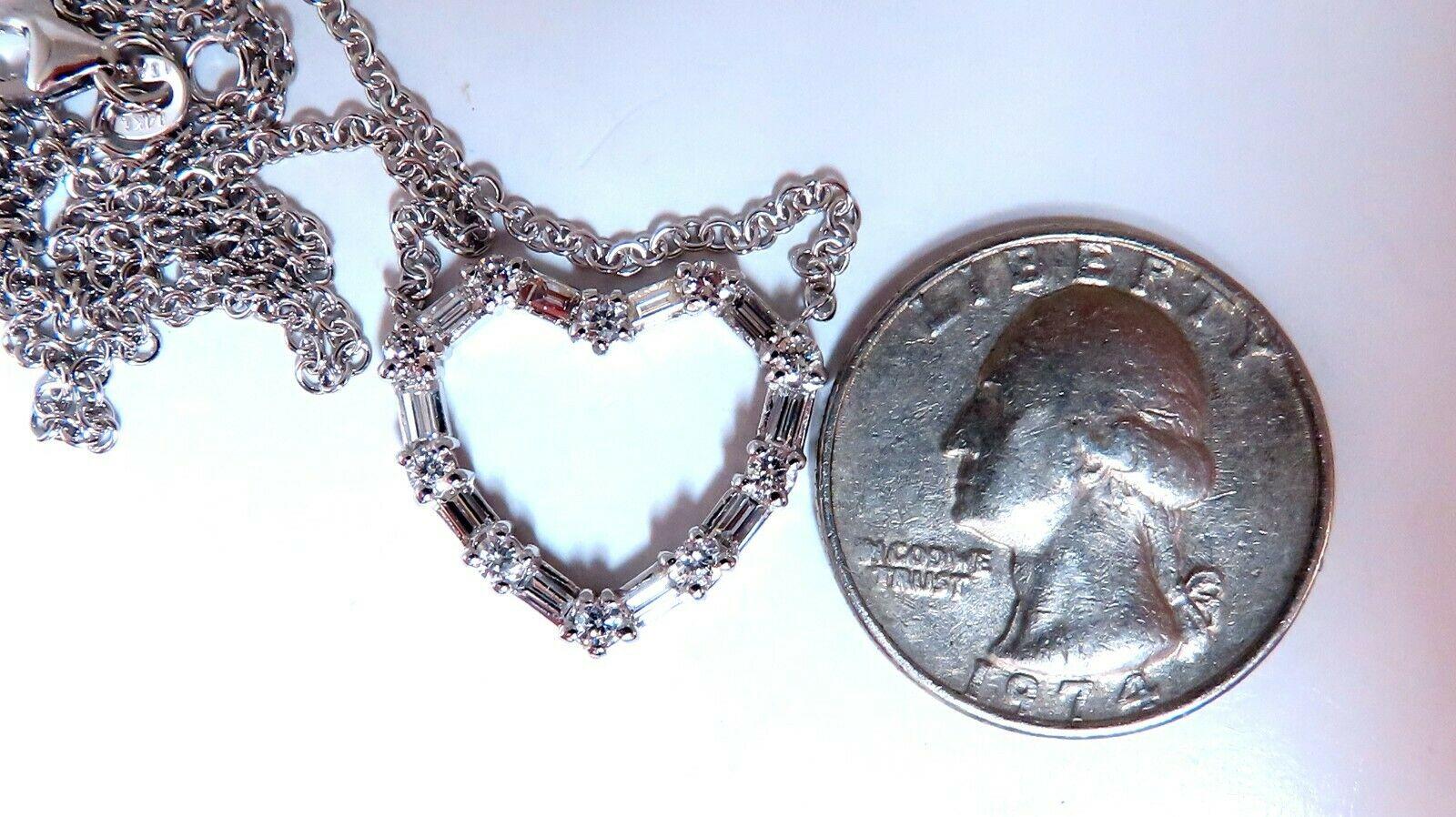 da uomo o donna 1.05ct Collana con cuore di diamanti naturali baguette e rotondi 14kt in vendita