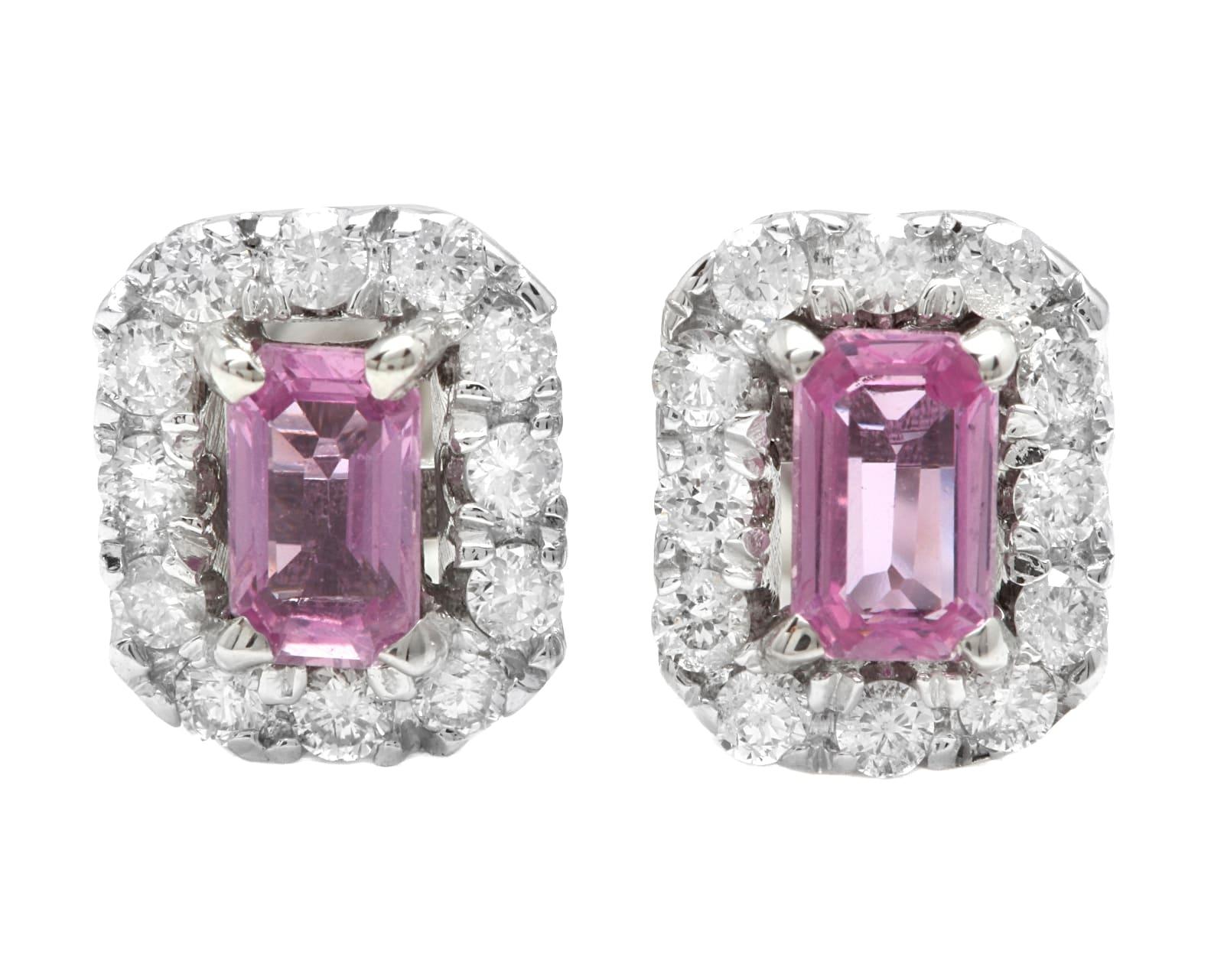 1.05 Carats Natural Pink Sapphire and Diamond 14K Solid White Gold Earrings

Amazing looking piece! 

Suggested Replacement Value: Approx. $5,500.00 

Total Natural Round Cut White Diamonds Weight: Approx. 0.40 Carats (color G-H / Clarity