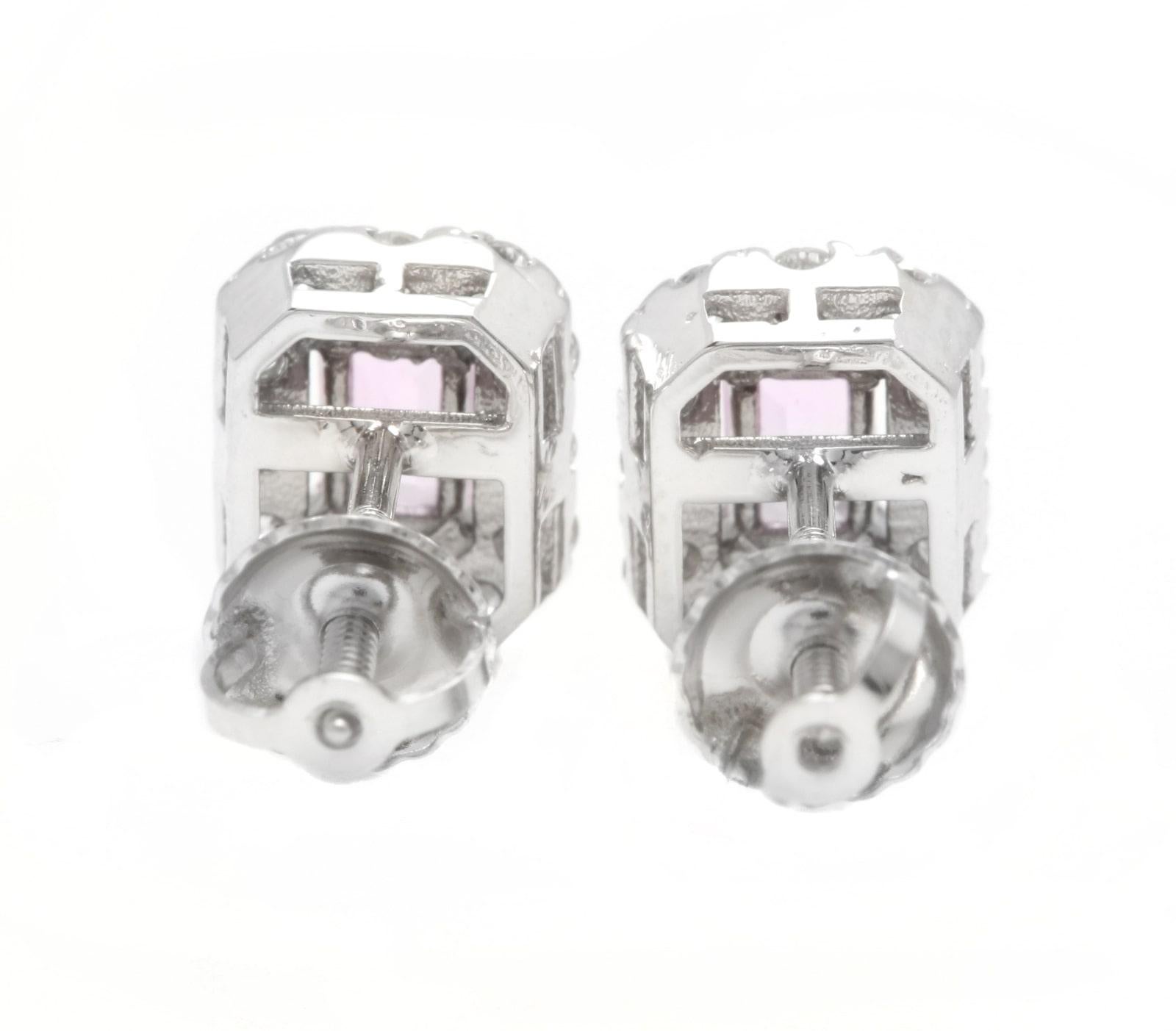 1.05Ct Natural Pink Sapphire and Diamond 14K Solid White Gold Stud Earrings In New Condition For Sale In Los Angeles, CA