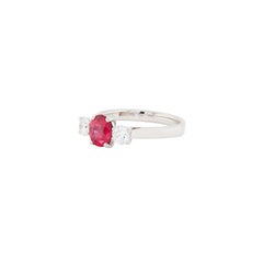 1.05ct Natural Unheated Oval Ruby & Diamond Platinum Three-Stone Engagement Ring