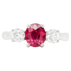 1.05ct Natural Unheated Oval Ruby & Diamond Platinum Three-Stone Engagement Ring