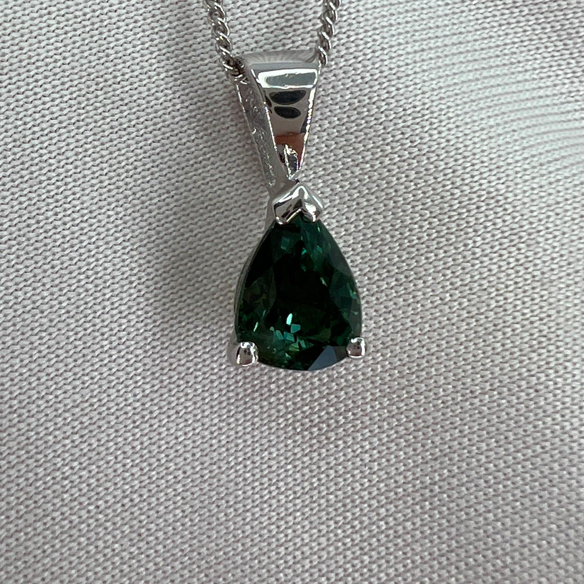 Pear Cut 1.05ct No Heat Vivid Green Blue Australian Sapphire Pear 18k White Gold Pendant