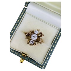 1.05ct Old-European Cut Three-Stone Diamond Retro Flower Ring in 14K Rose Gold