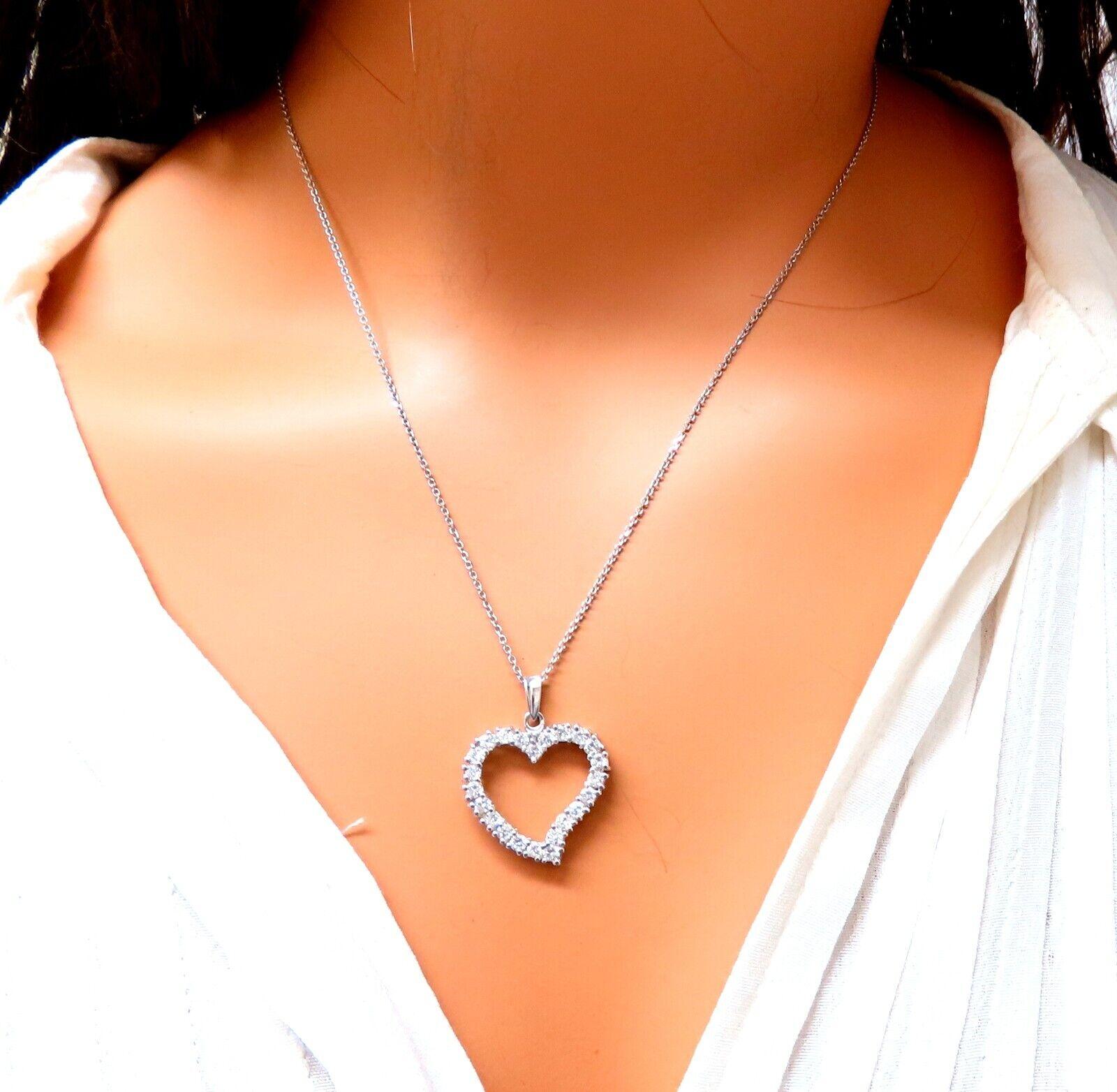 Women's or Men's 1.05ct Open Heart Natural Diamonds Necklace 14 Karat For Sale