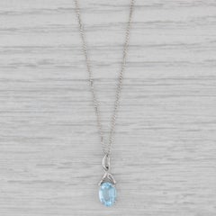 1.05ct Oval Aquamarine Solitaire Pendant 14k White Gold 15.75" Curb Chain Italy