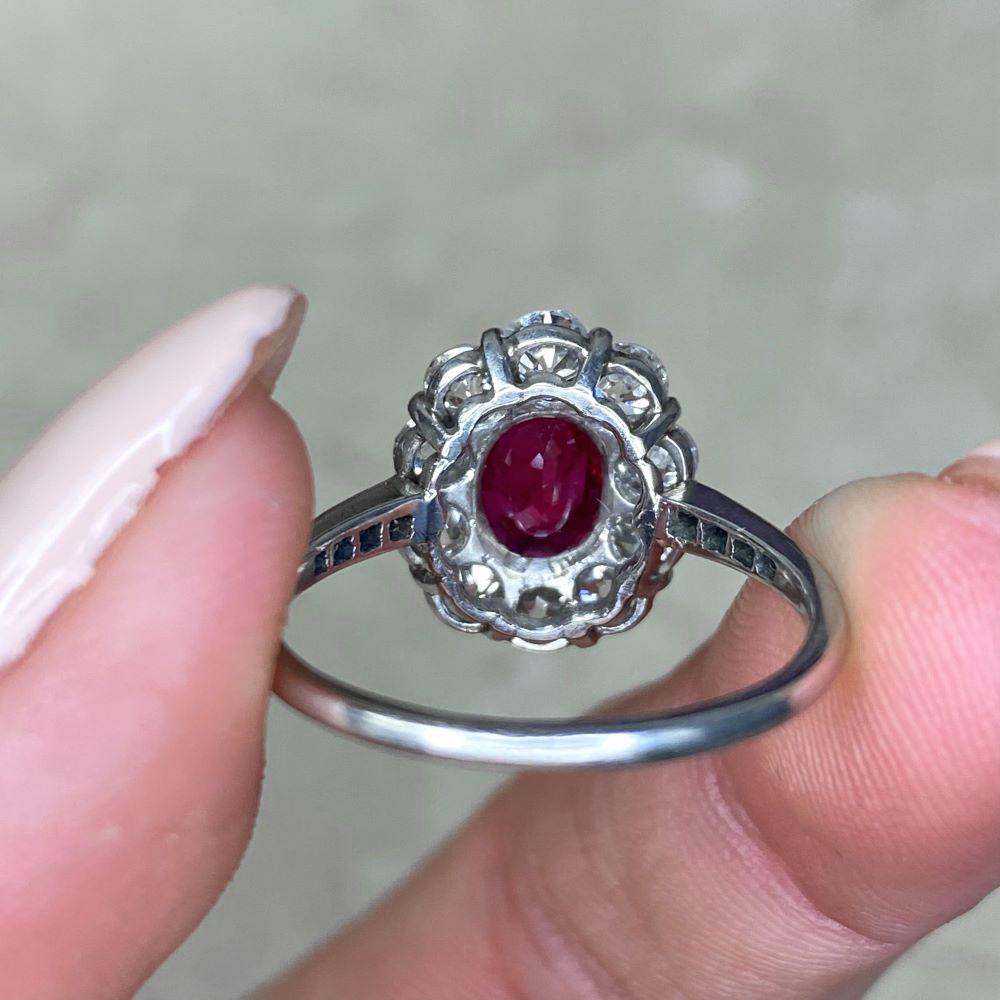 1.05ct Oval Cut Natural Ruby Engagement Ring, Diamond Halo, Platinum For Sale 6