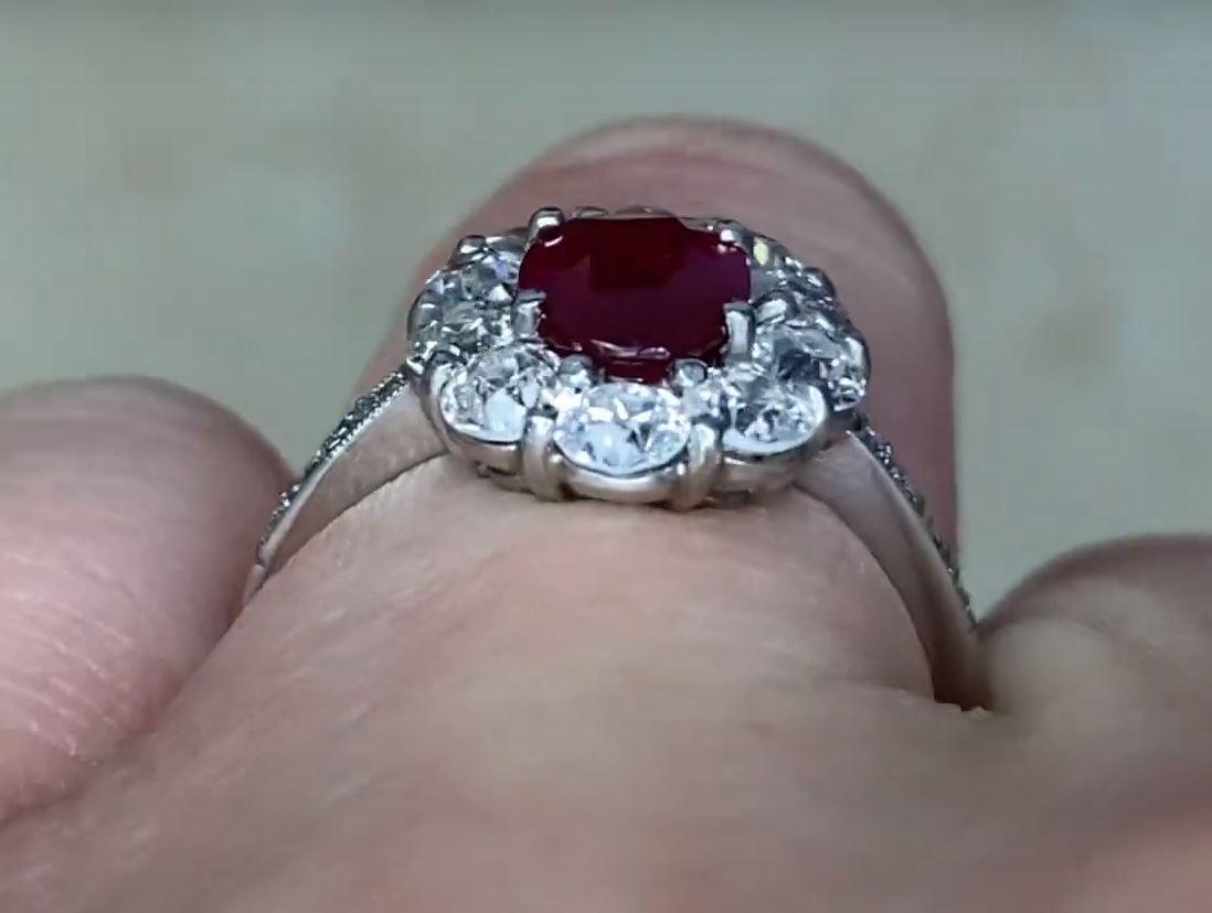 1.05ct Oval Cut Natural Ruby Engagement Ring, Diamond Halo, Platinum For Sale 2