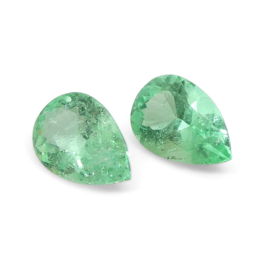 1.05ct Pair Pear Green Emerald from Colombia For Sale 6