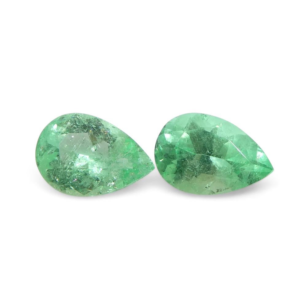 1.05ct Pair Pear Green Emerald from Colombia For Sale 7