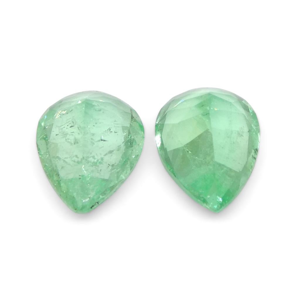 Women's or Men's 1.05ct Pair Pear Green Emerald from Colombia For Sale