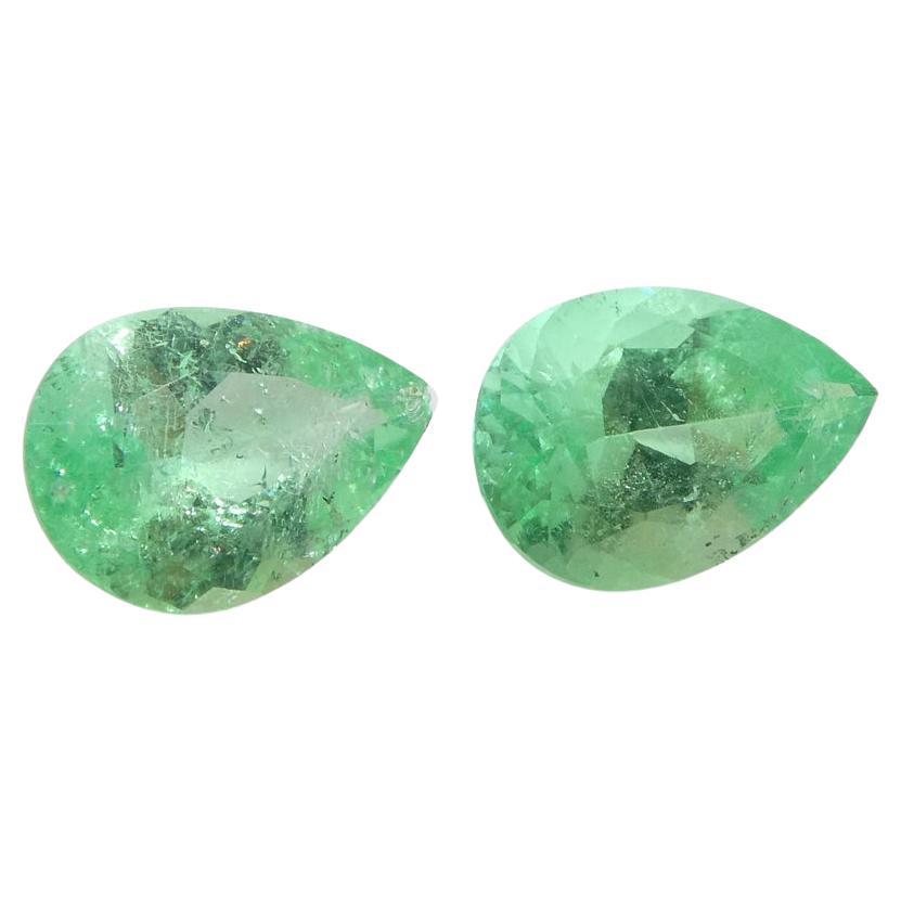 1.05ct Pair Pear Green Emerald from Colombia For Sale