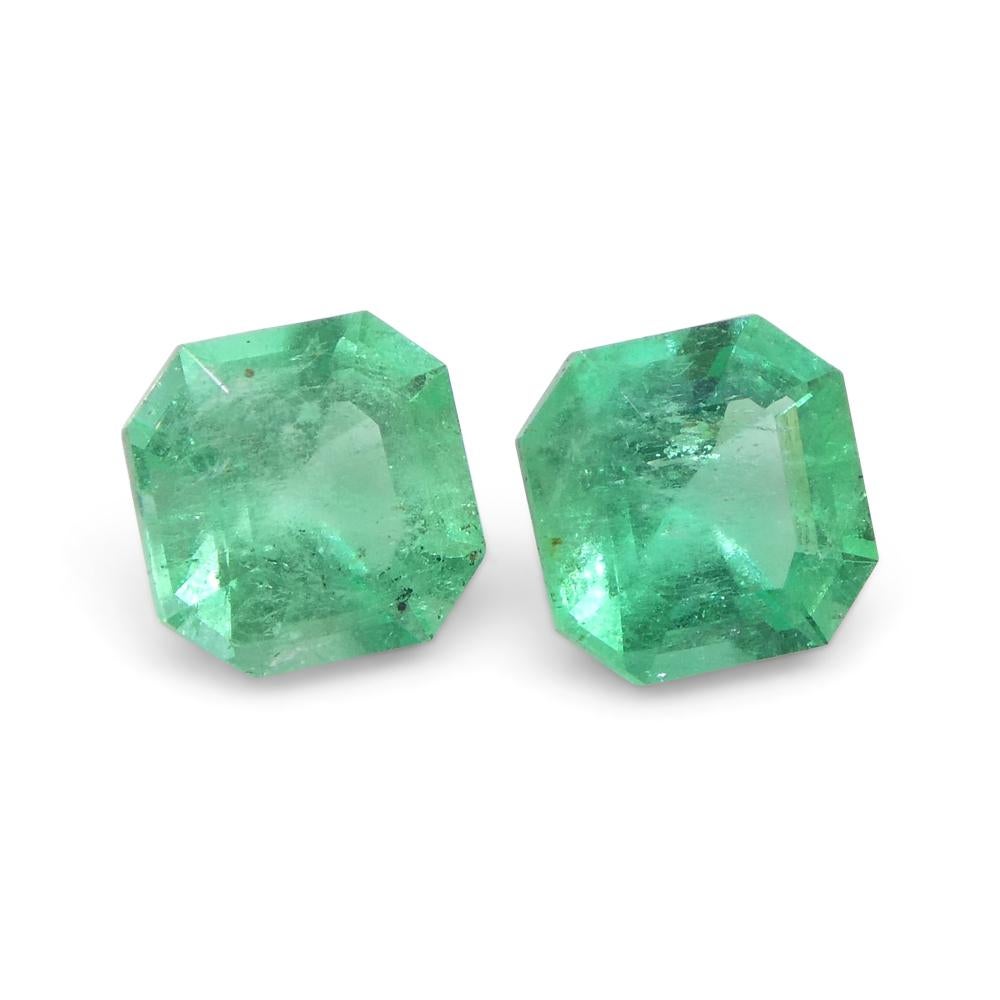 1.05ct Pair Square Green Emerald from Colombia For Sale 7
