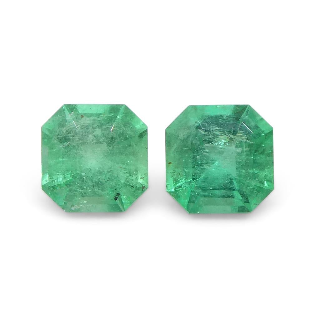 1.05ct Pair Square Green Emerald from Colombia For Sale 8