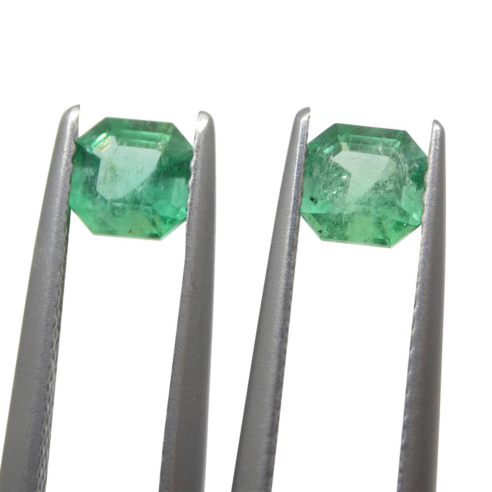 Emerald Cut 1.05ct Pair Square Green Emerald from Colombia For Sale