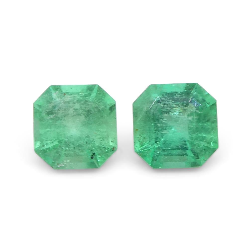 1.05ct Pair Square Green Emerald from Colombia For Sale 2