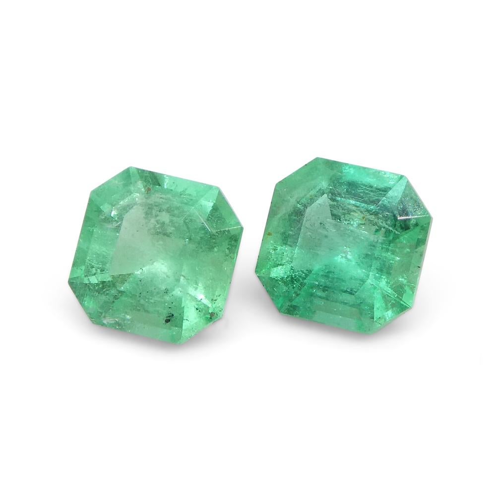 1.05ct Pair Square Green Emerald from Colombia For Sale 3
