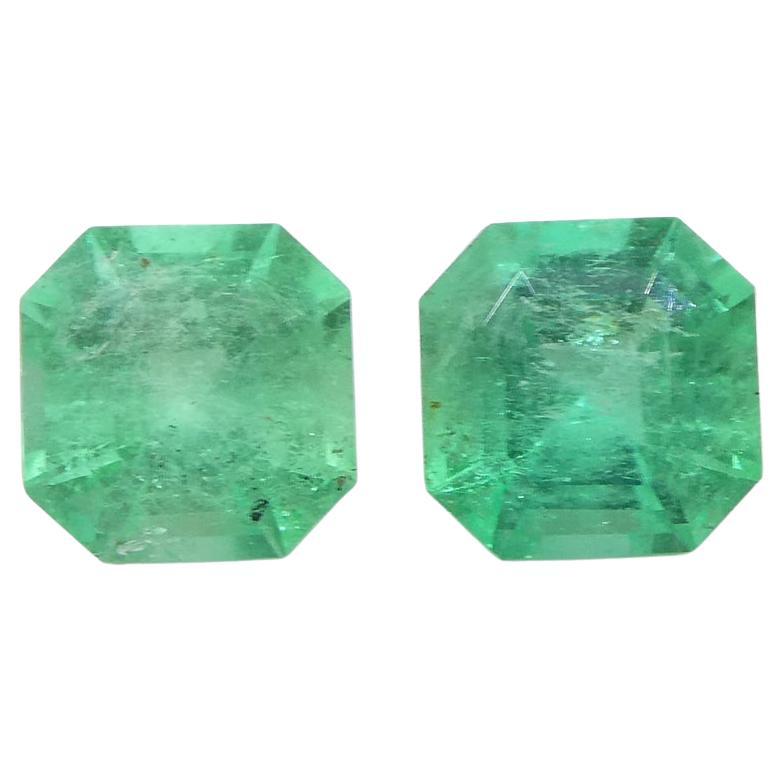 1.05ct Pair Square Green Emerald from Colombia For Sale