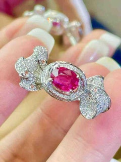 1.05ct Ruby & 0.78ct Diamond Bow Ring in 18K Gold