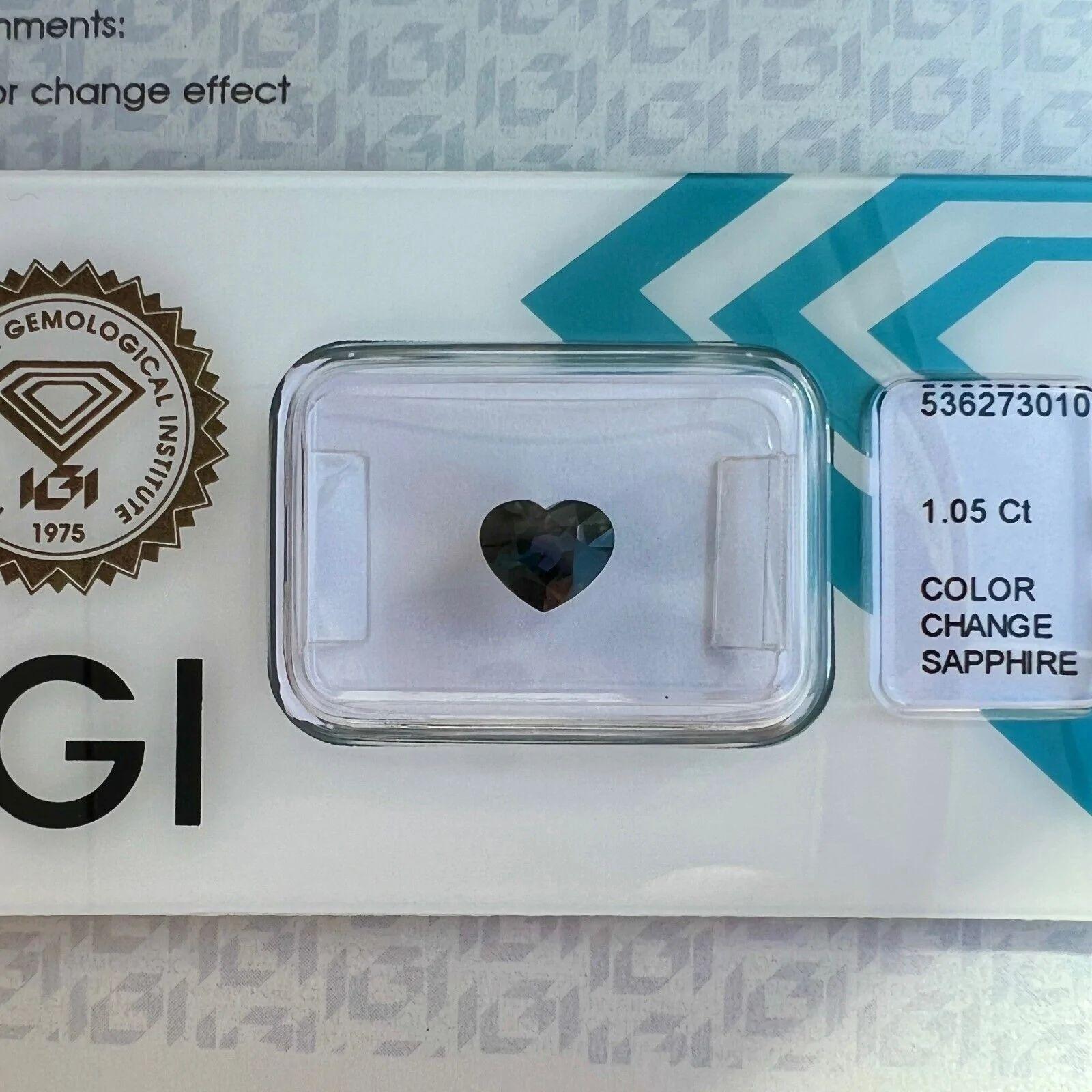 1.05ct Unheated Colour Change Heart Cut Sapphire Deep Purple Blue IGI Certified For Sale 7