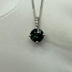1.05ct Untreated Green Blue Sapphire 18k White Gold Diamond Surround Set Pendant