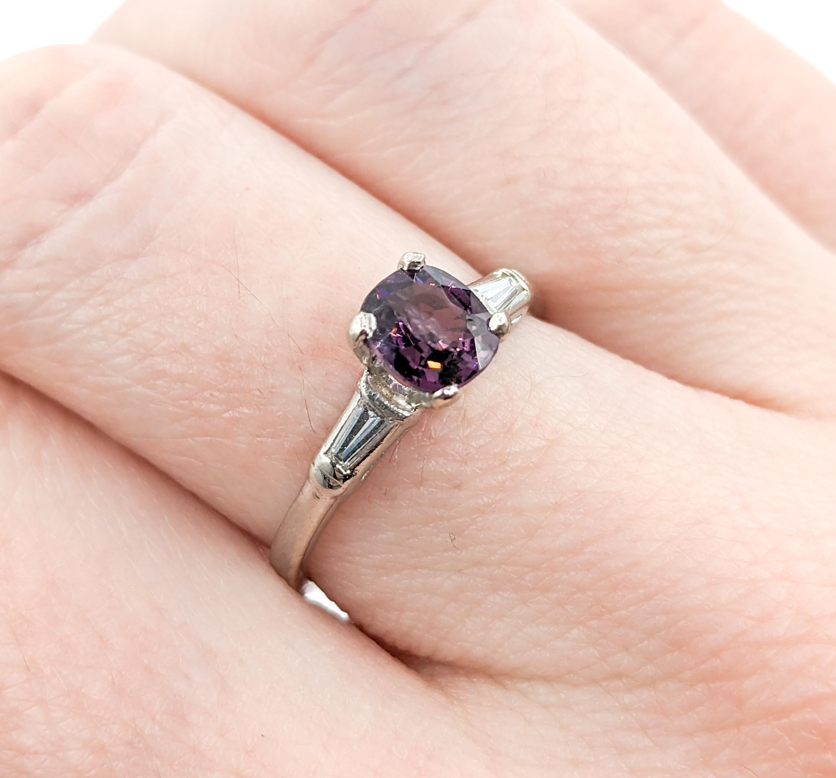 1.05ct Violet Spinel & Diamond Ring In White Gold


Discover our stunning ring, exquisitely crafted in 14kt White gold, featuring .45ctw of dazzling diamonds. These diamonds boast SI clarity and a near colorless white hue, creating a radiant