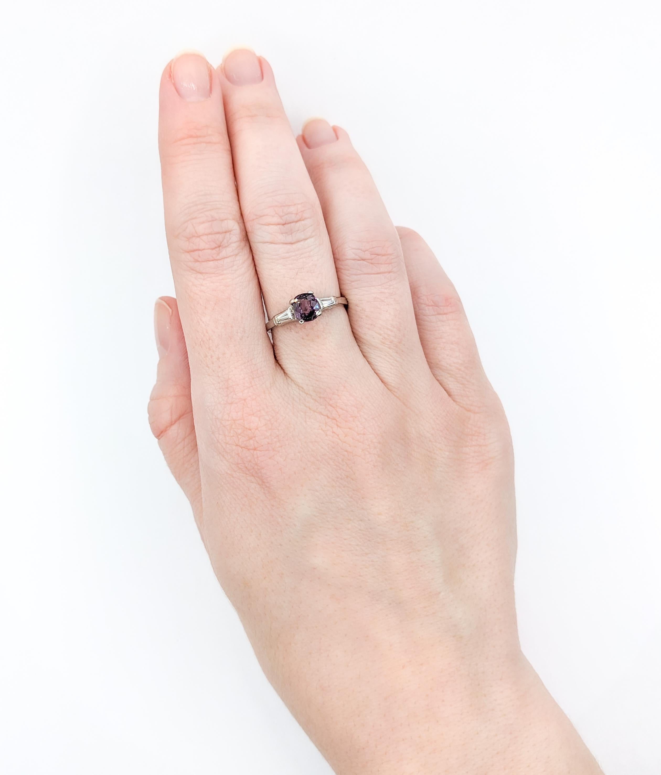 Round Cut 1.05ct Violet Spinel & Diamond Ring In White Gold For Sale