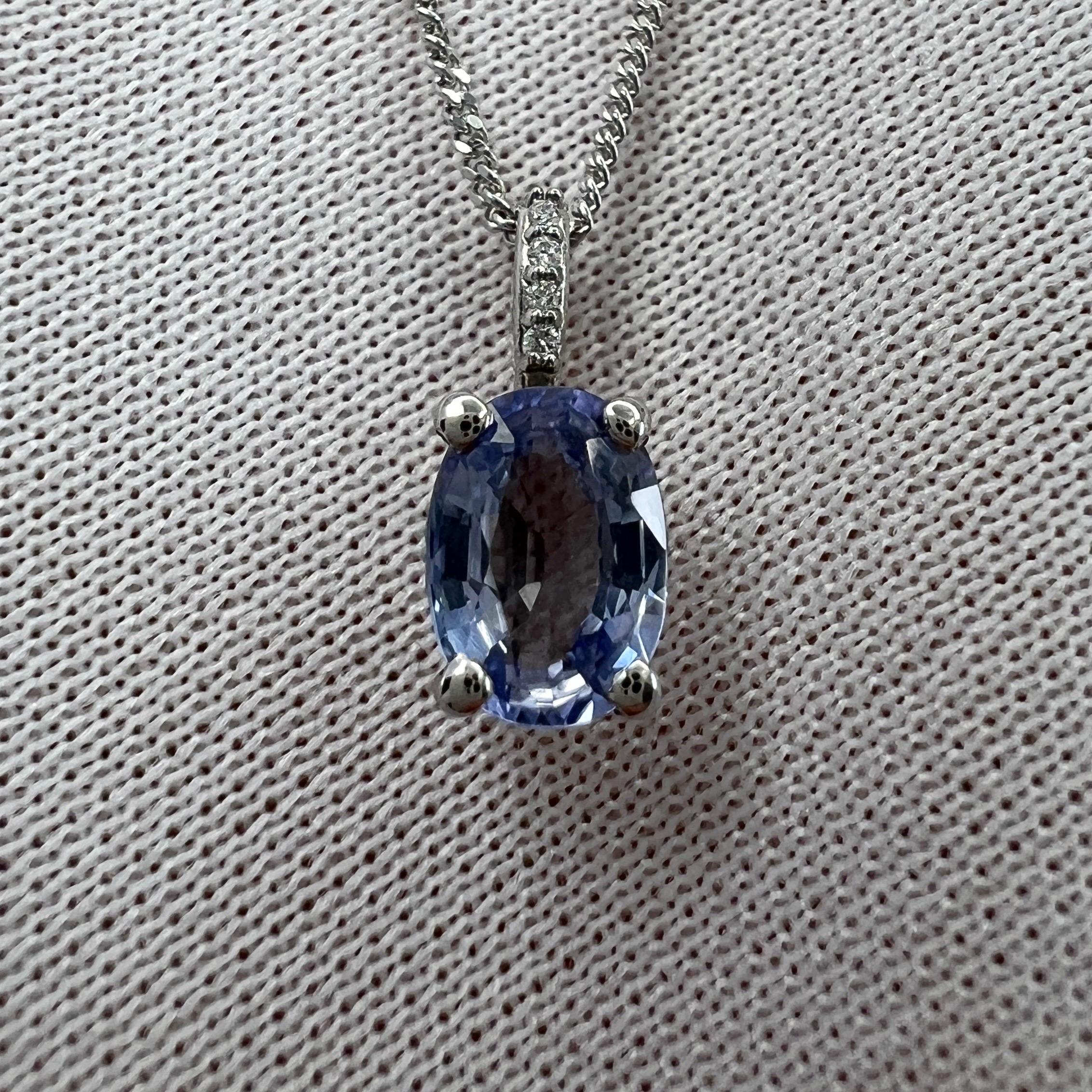 1.05ct Vivid Blue Ceylon Sapphire Diamond 18k White Gold Hidden Halo Pendant For Sale 5