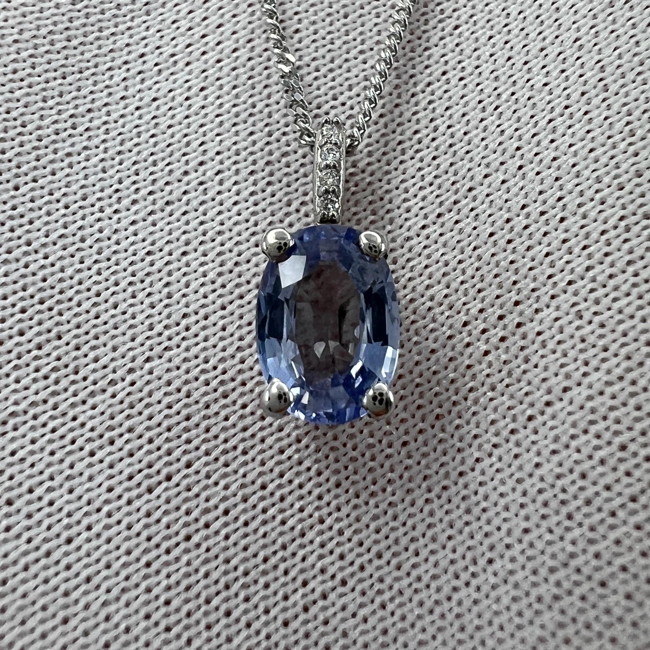 1.05ct Vivid Blue Ceylon Sapphire Diamond 18k White Gold Hidden Halo Pendant In New Condition In Birmingham, GB