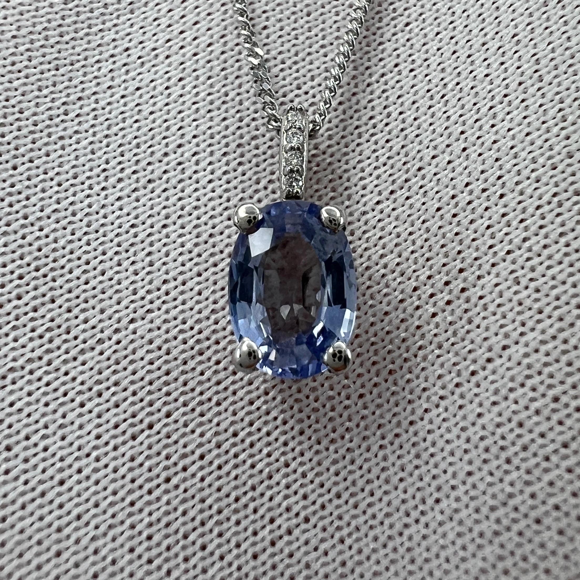 1.05ct Vivid Blue Ceylon Sapphire Diamond 18k White Gold Hidden Halo Pendant In New Condition For Sale In Birmingham, GB