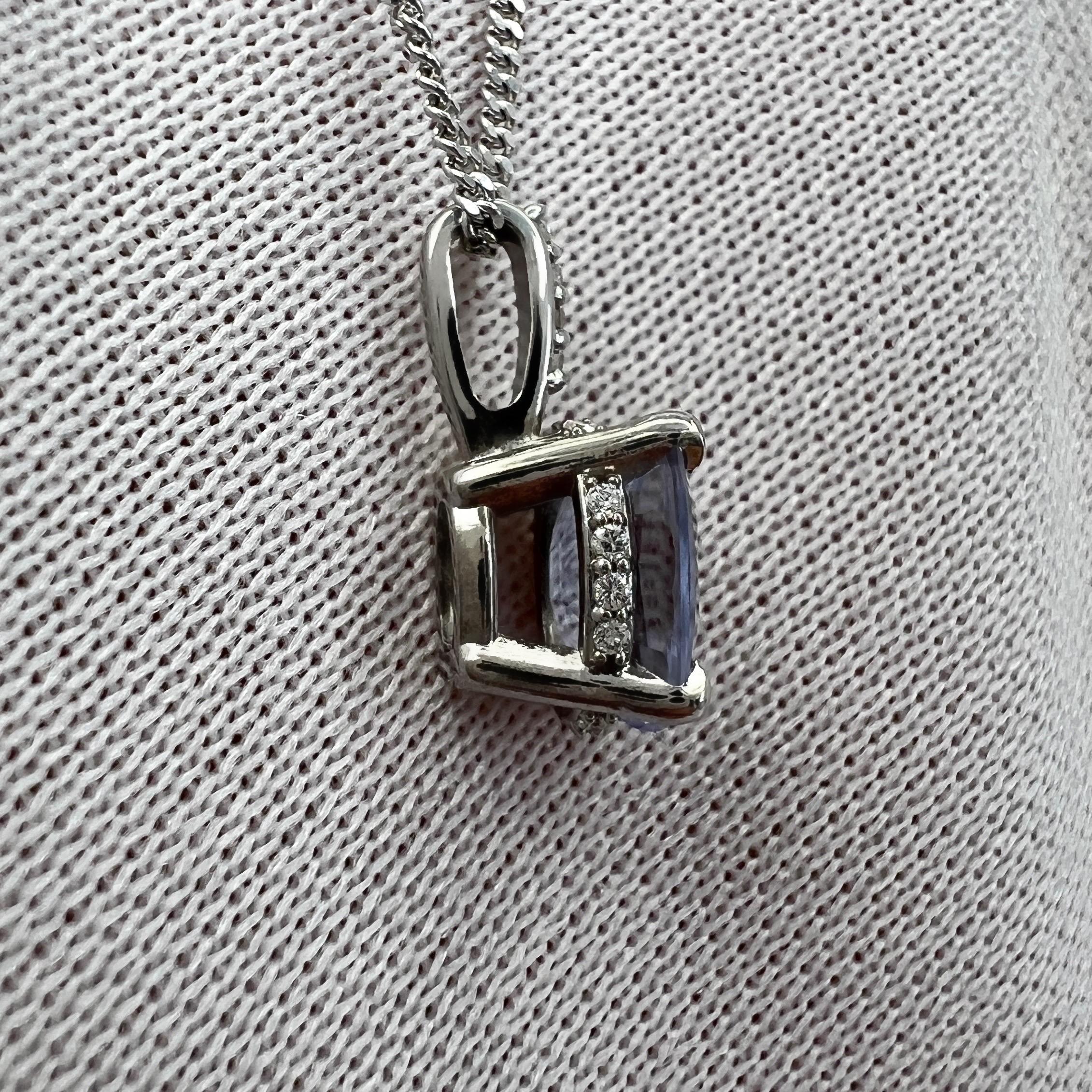 Women's or Men's 1.05ct Vivid Blue Ceylon Sapphire Diamond 18k White Gold Hidden Halo Pendant
